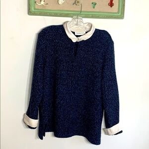 Vintage Navy blue Teddy Collar Pullover Sweater XL women’s